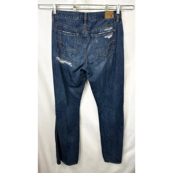 American Eagle Outfitters Size 8 Jeans Long Distressed High Rise Flare Blue 763 - Picture 2 of 11